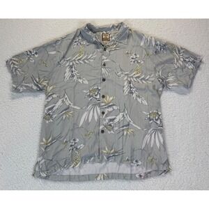 Tommy Bahama Mens XL 100% Silk Green Grey Tropical Floral Short Sleeve Shirt